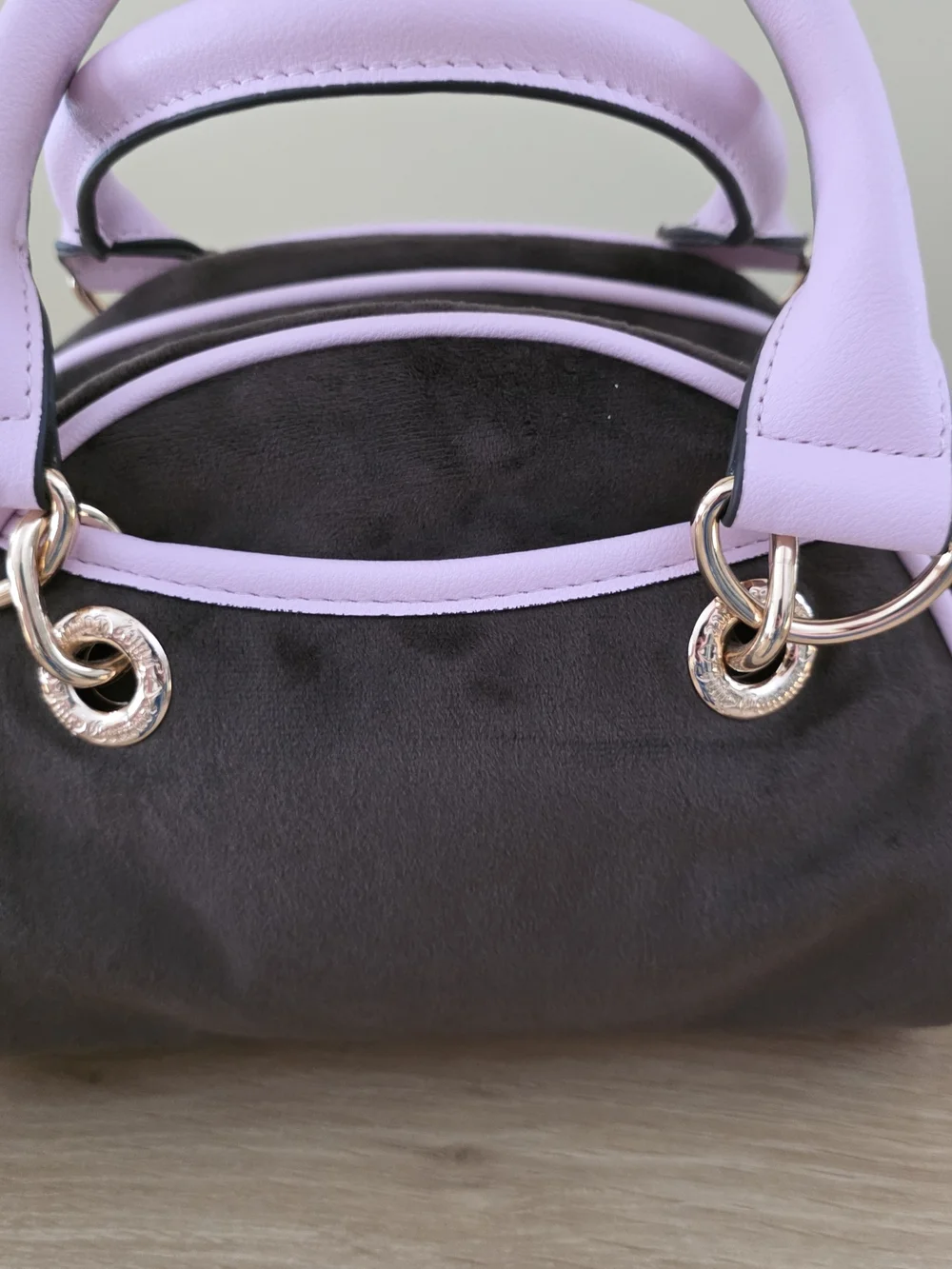 Juicy Couture Scottie Mini Satchel Purse Bag Pink-Trim Brown Velvet Body